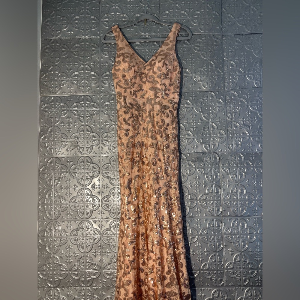 City triangles maxi prom dress gown beige Y2K gold sequins party evening formal